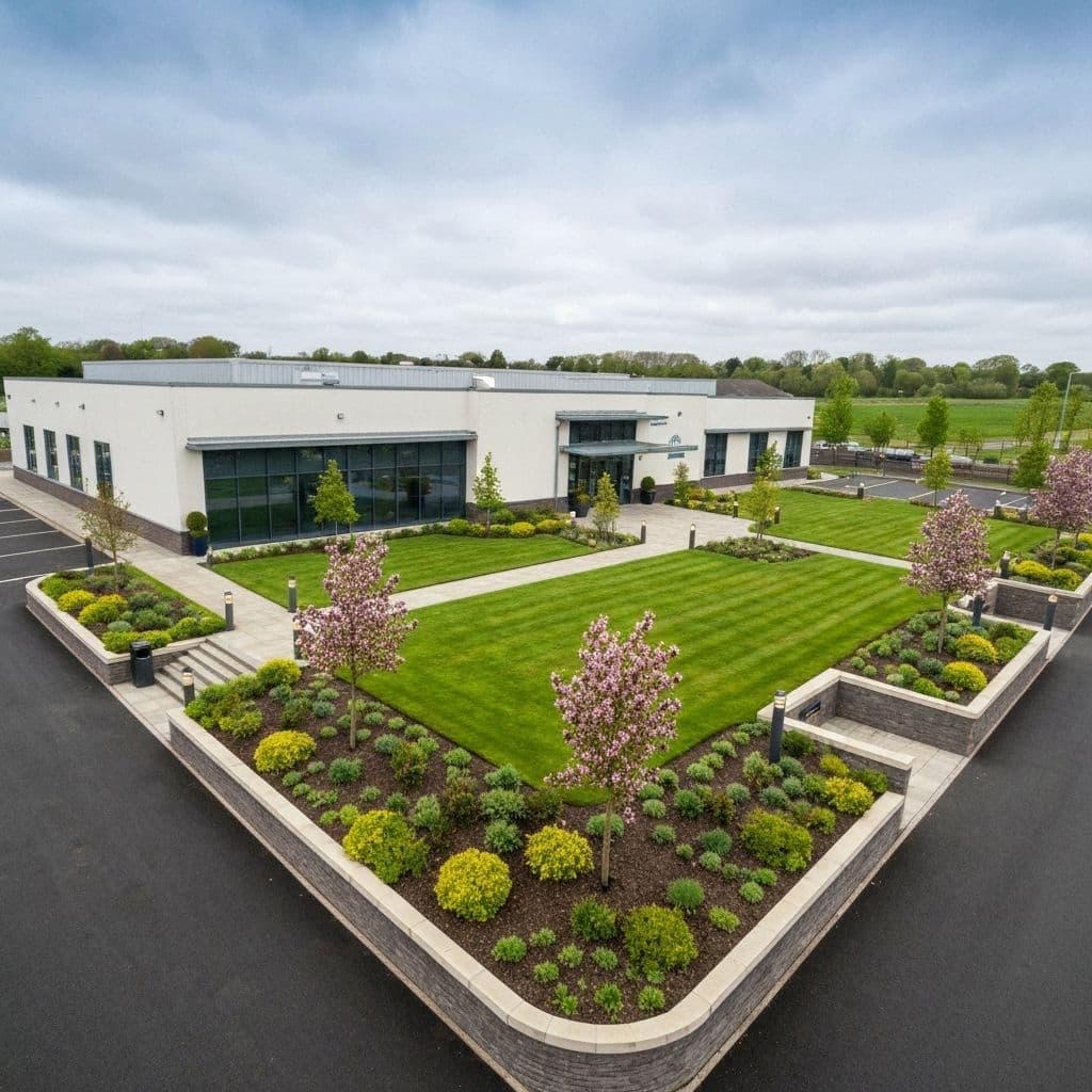Completed commercial landscaping project in Belfast