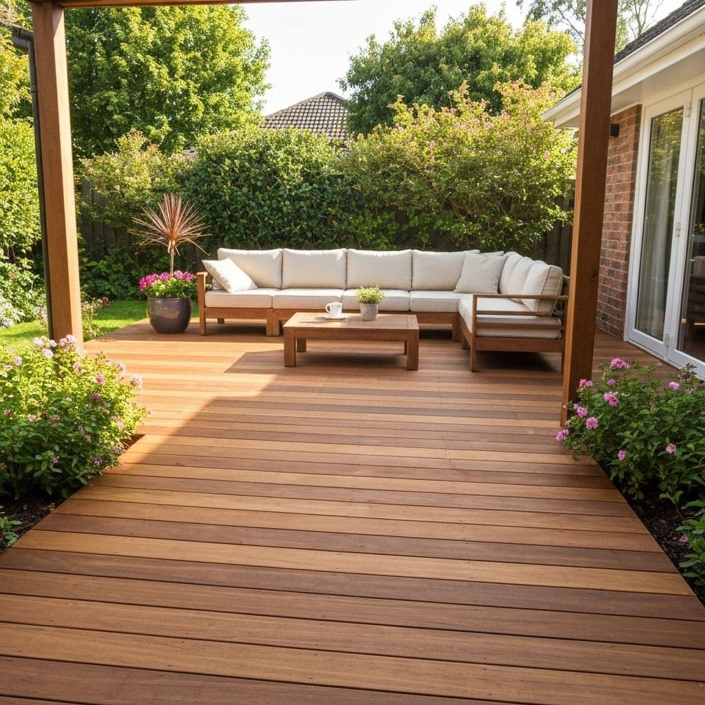 Completed decking project garden transformation in Belfast