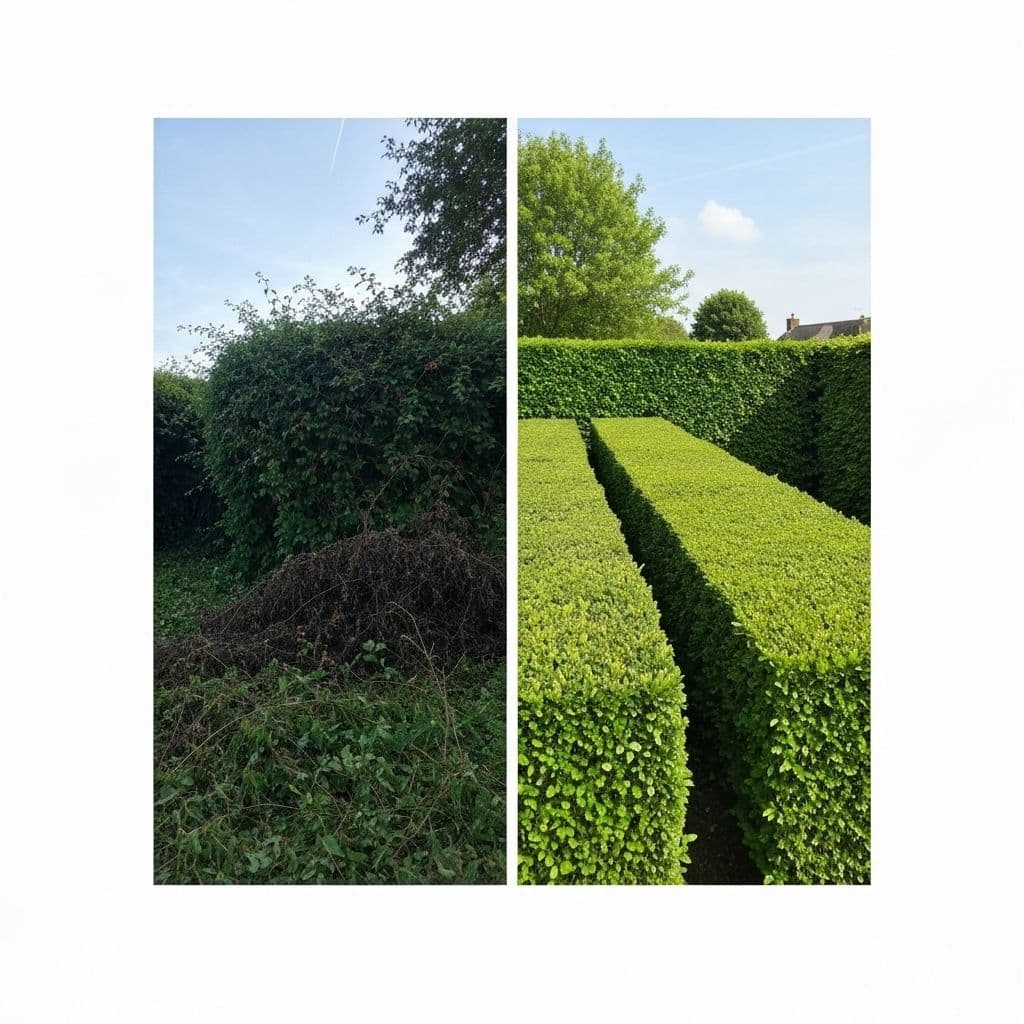 Completed hedge cutting project in Belfast showing transformation