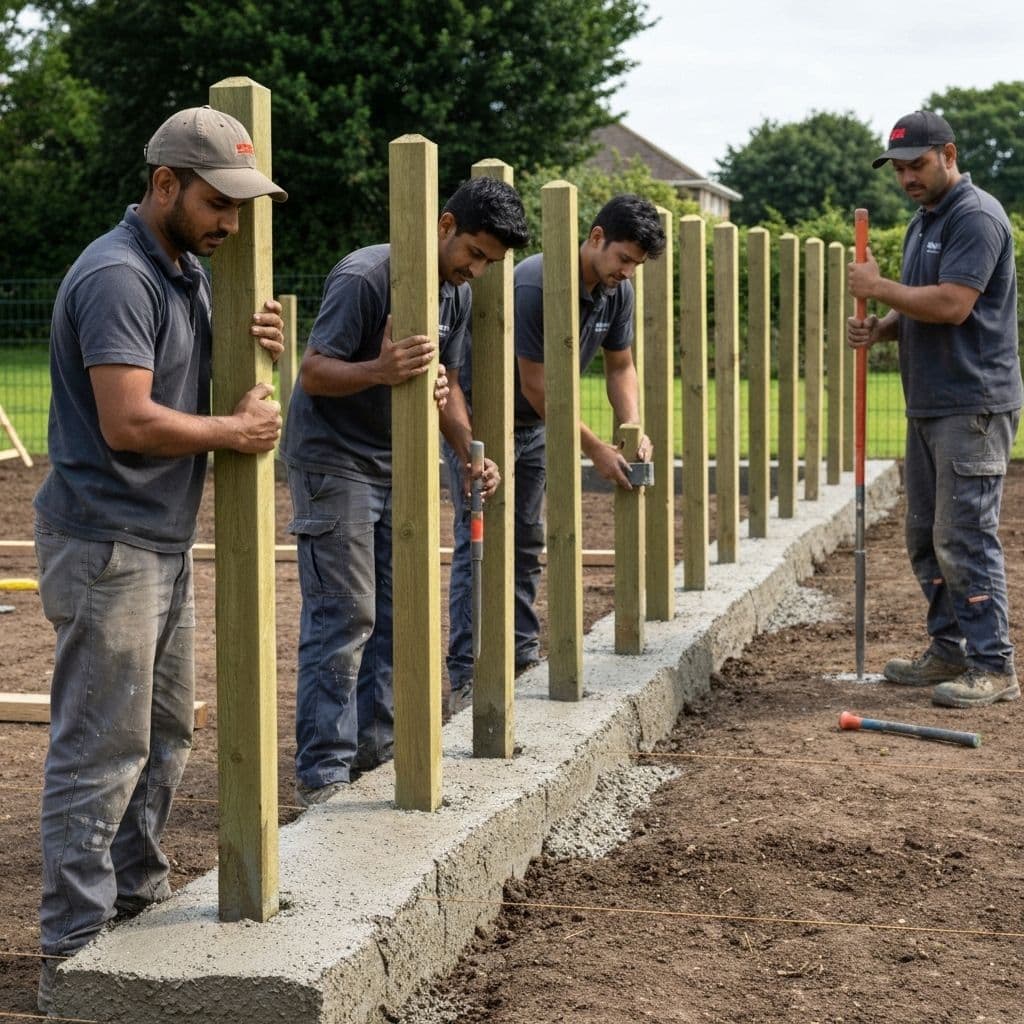 Professional fencing installation in progress