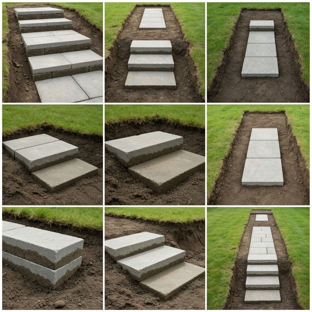 Garden steps construction showing professional installation