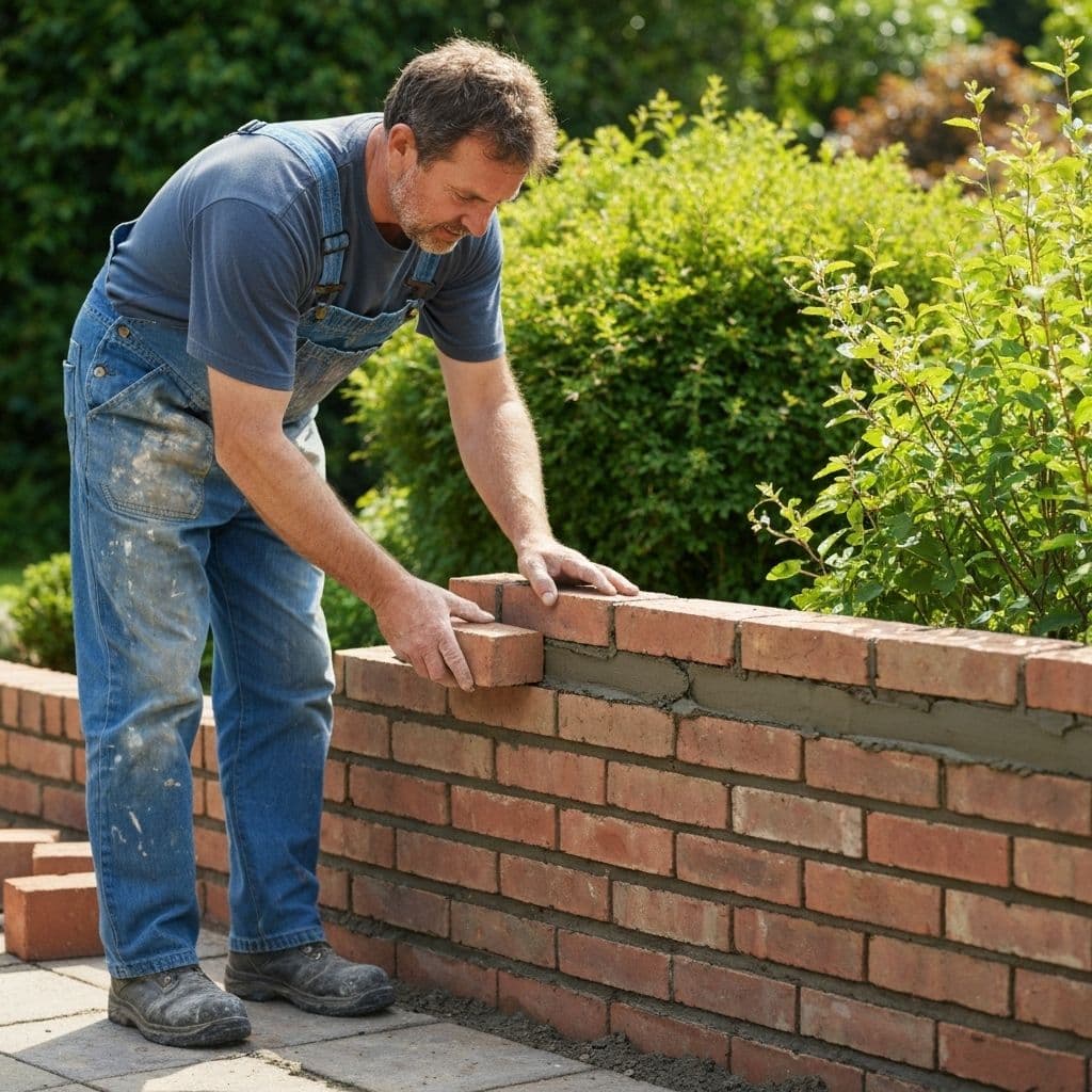 Professional garden wall construction in progress