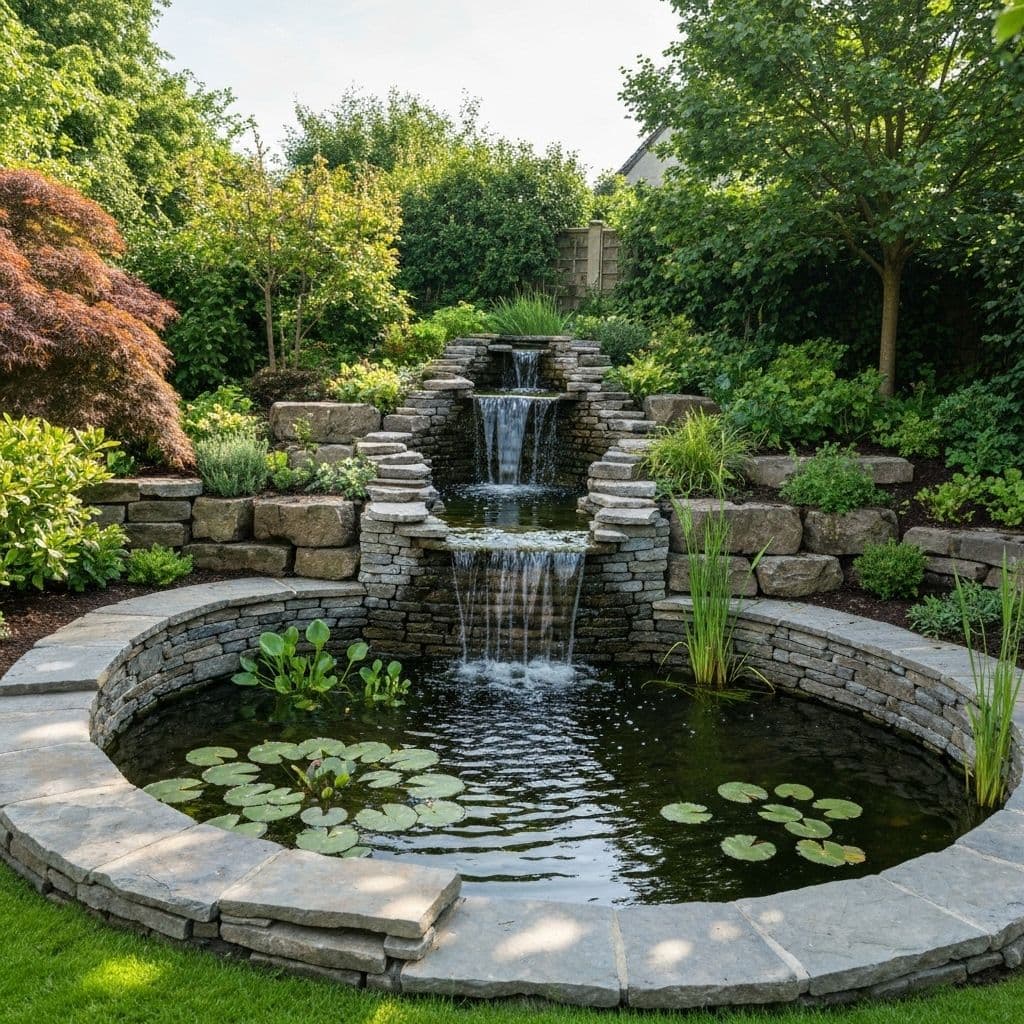 Professional water feature installation in Belfast garden